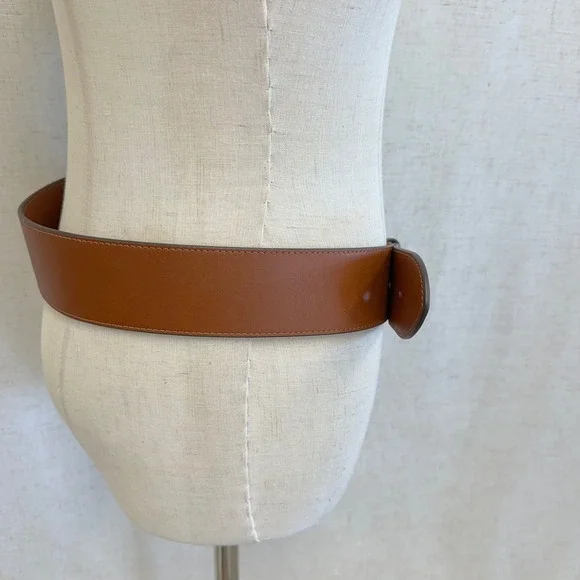 Lauren Ralph Lauren Brown Leather Wide Waist Belt Gold Stirrup Buckle Medium - Picture 9 of 12
